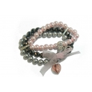 Swarovski Pearl and Crystal Bracelet - 3 Strand (Black, Pink and Grey)
